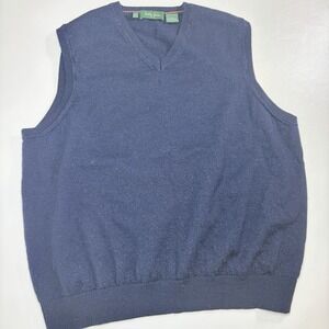 Bobby Jones 100% Merino Wool Sweater Vest Mens XL Navy Blue V Neck Classic Golf